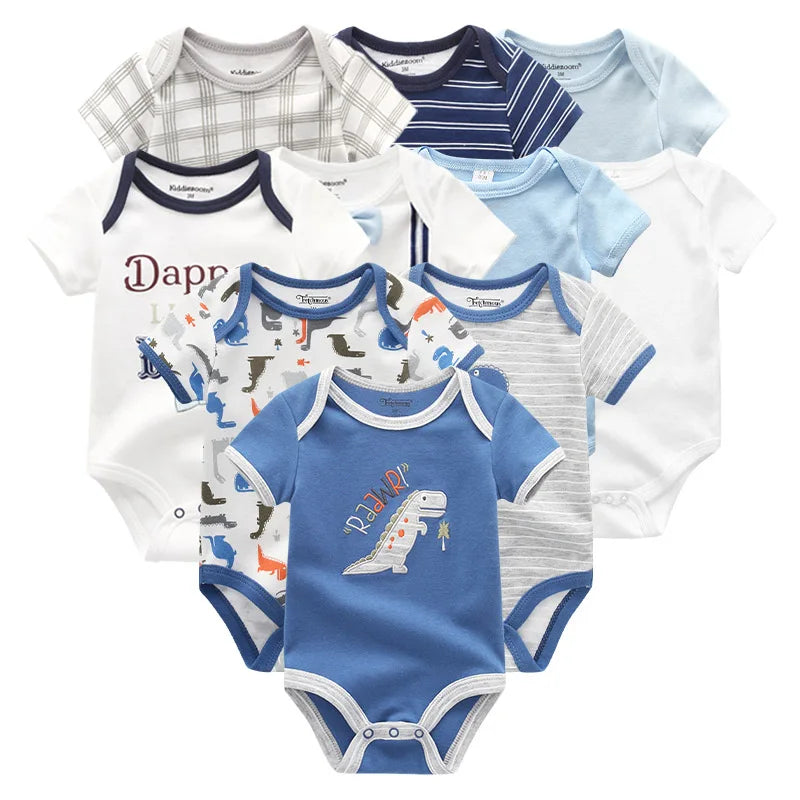10PCS Newborn 100%Cotton Baby Girl Clothes 0-12M Short Sleeve Cartoon Baby Boy Clothes Print Unisex Jumpsuit Bebes