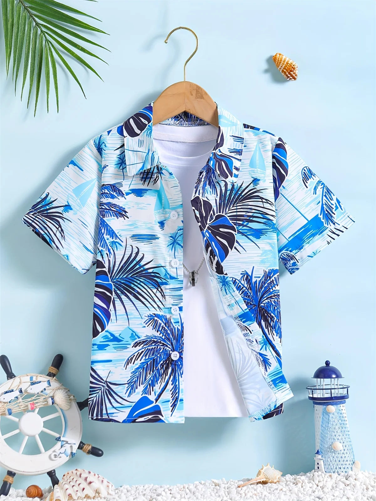 Boy's Soccer Pattern Hawaii Shirt Short Sleeve Casual Comfy Button up Loose Tops Breathable Blouses Summer Holiday Shirt for Boy