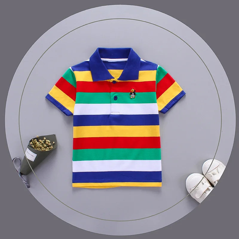 Jargazol Boys Shirts Color Stripes Short Sleeve Summer Top Polo Shirt 2T-7T Kids Clothes Cotton Camiseta Toddler Boy Sport Tees