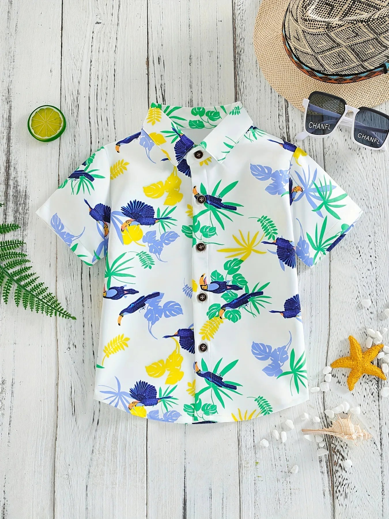 Children Boys Summer Top Shirts Stylish Floral And Leaf Casual Breathable Children's Blouse Perfect for Beach Summer Vacation