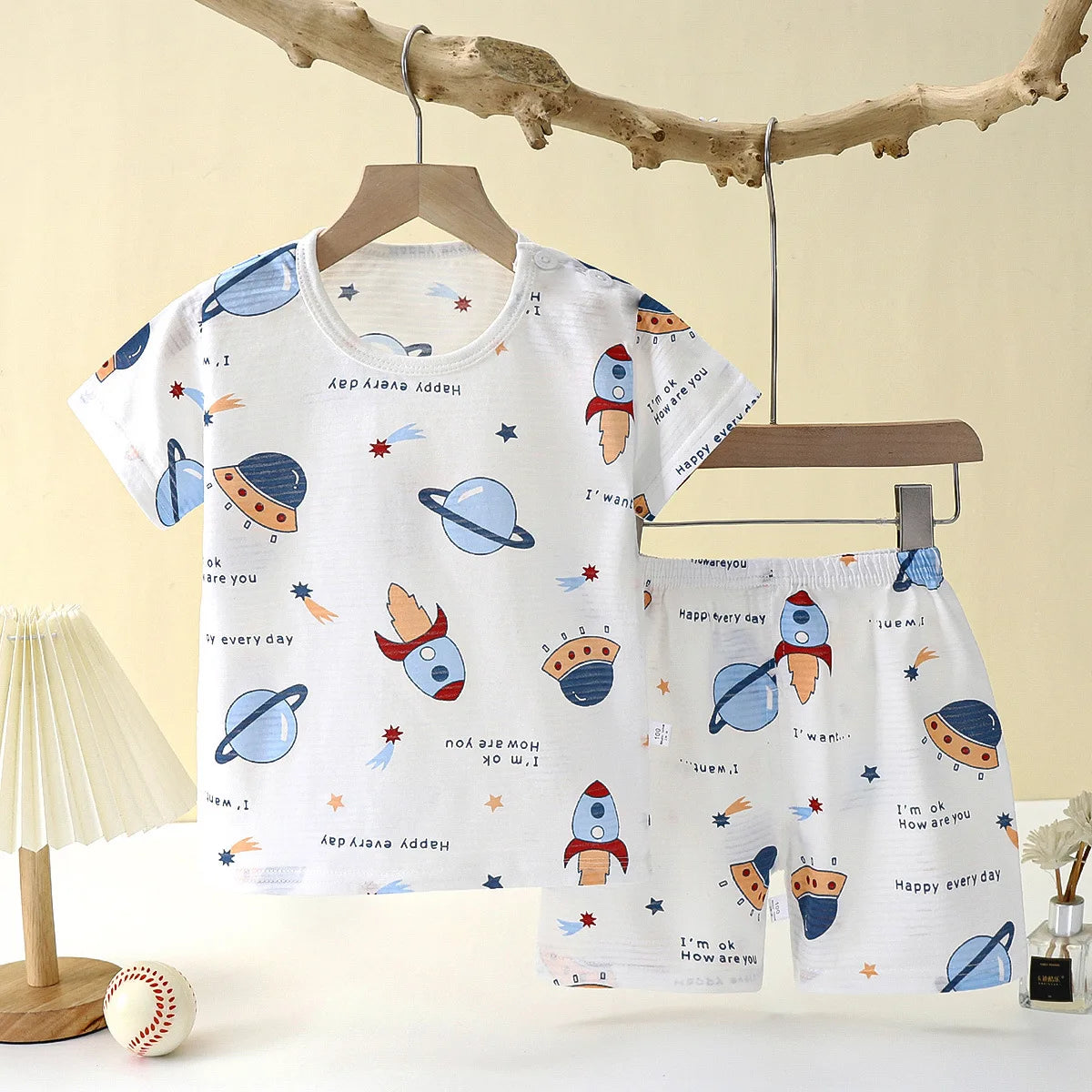 Popular in SummCottonSafe Baby Children Clothes Set Cute Cartoon Short Sleeve Home Pajama Set Sleepwear Soft Breathable