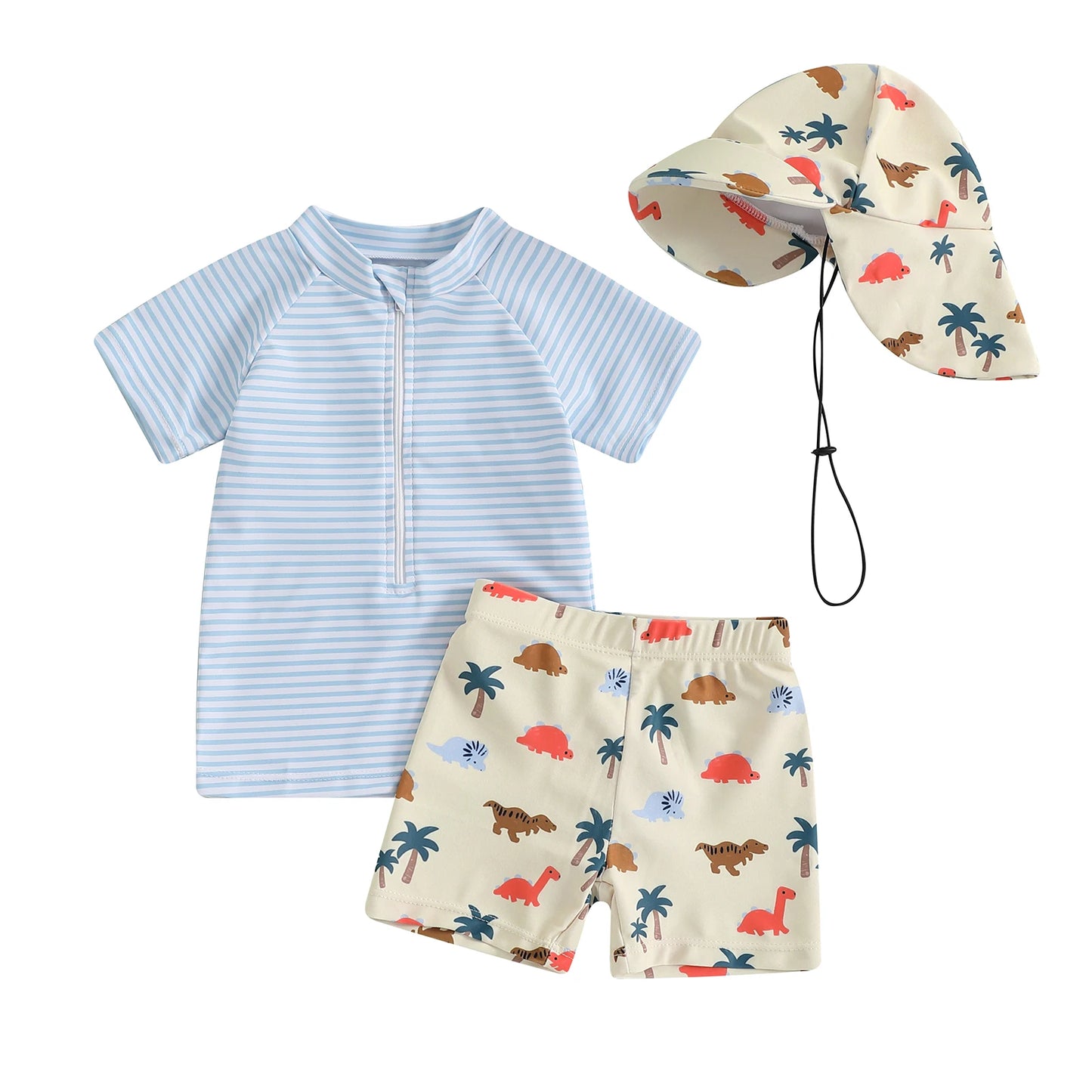 Toddler Boys Rash Guard Set 3 Piece Swimsuit Suit, Short Sleeve Tops Turtle Print Swim Trunks Swim Cap Bathing Suit