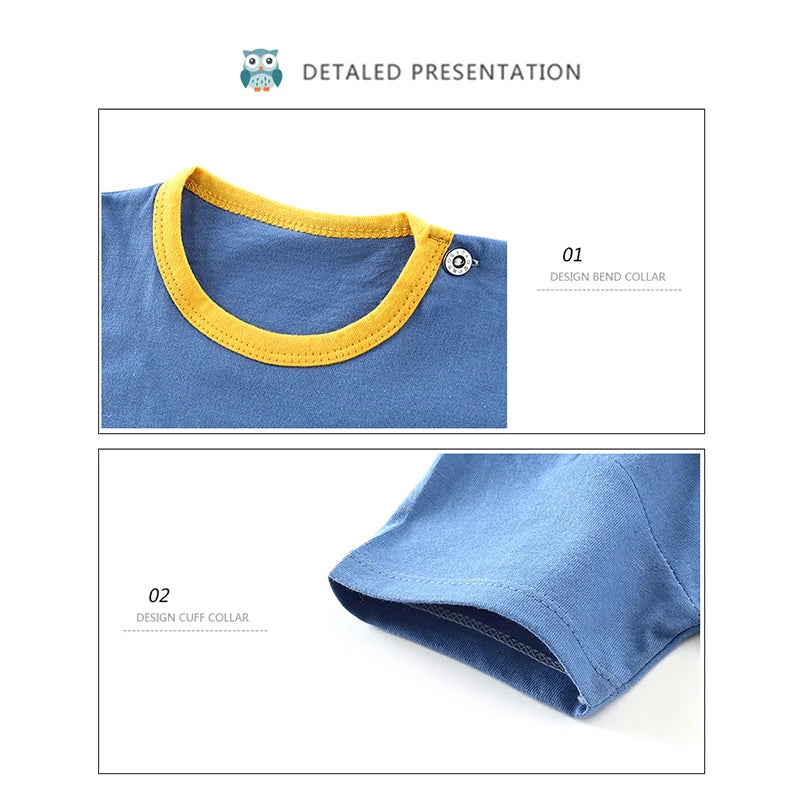 1-6Y Kids Boys Summer Pajamas Cute Cartoon Print Short Sleeve T-Shirt Tops with Shorts Toddler Baby Clothing Sets