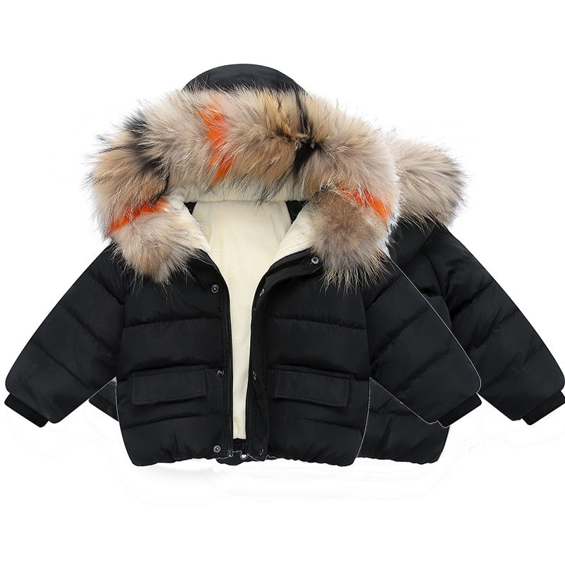 Winter children's wear Plush thickened cotton coat windbreaker coat New boys and girls medium length Plush waist cotton jacket
