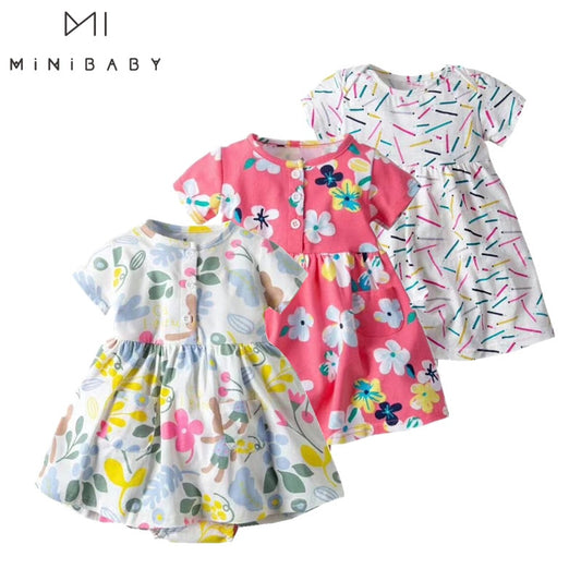 2022 summer Fashion girl baby clothing newborn - 2 y infant dress brand print flower jumpsuit dress cotton summer baby dresses