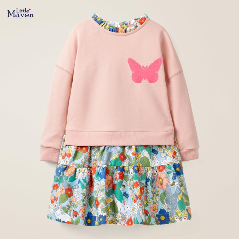 Little maven kids girls fashion brand autumn children's dress baby girls clothes Cotton butterfly toddler girl dresses S0825