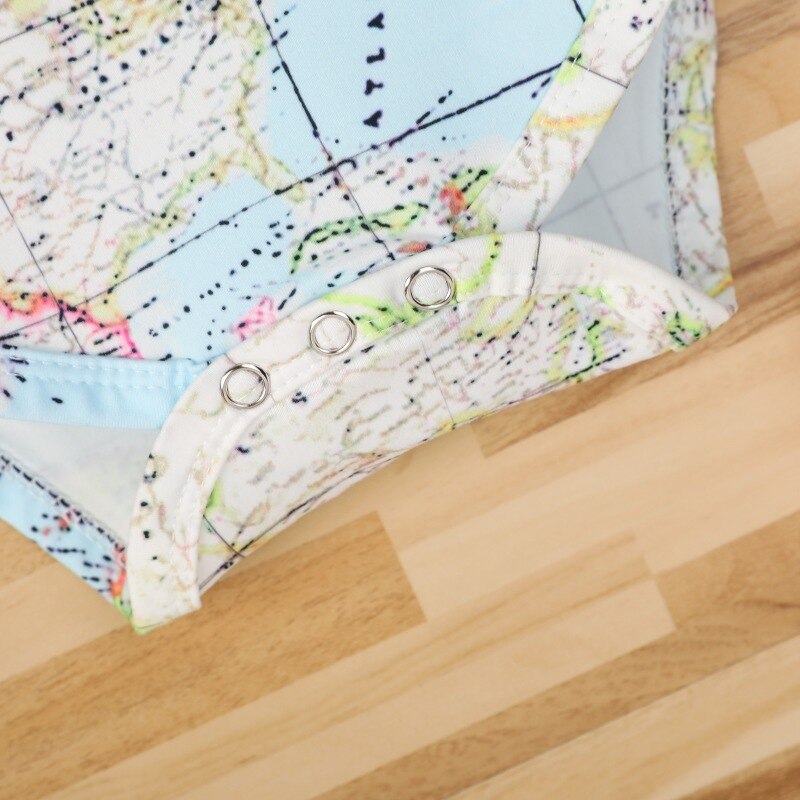 Summer Baby Clothes Infant Boy Girl Map Pattern Short-sleeved Jumpsuits Newborn Casual Triangle Bodysuit Jumpsuit