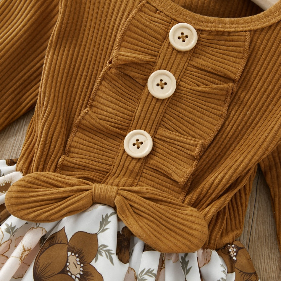 PatPat New Arrival Autumn and Winter Baby / Toddler Flower Print Splice Long-sleeve Dress Kids Girl Clothing