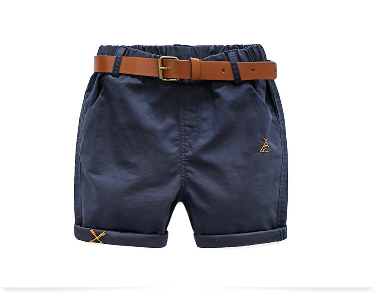 2021 Summer 3-10 Years Cotton Navy Blue Khaki Blue Green Solid Color Children'S Running Sports Boy Shorts Kids With Leather Belt