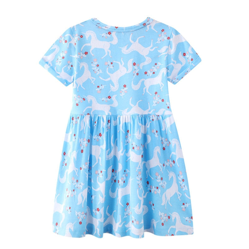 Jumping Meters Summer New Arrival Short Sleeve Princess Girls Dresses With Unicorns Print Children's Frocks Toddler Clothes