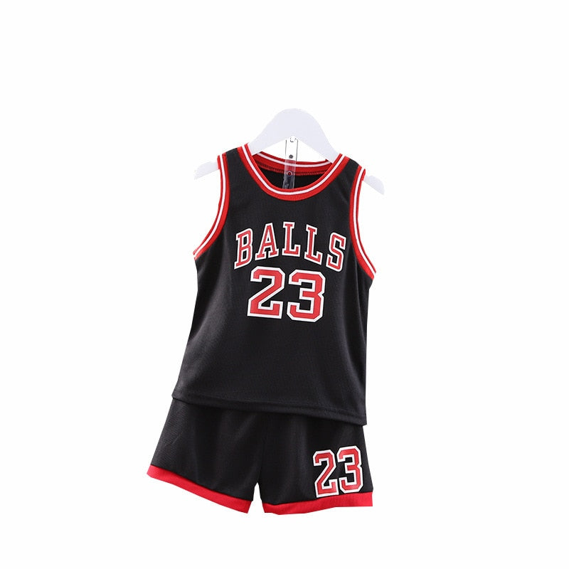 Boys Sports Basketball Clothes Suit Summer New Children's Fashion Leisure Letters Sleeveless Baby Vest + T-shirt 2pcs sets kids