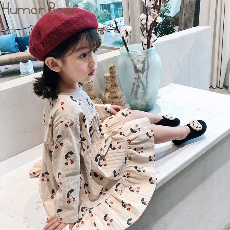 Humor Bear Girls' Dresses 2022 Autumn New Style Children Baby Kids Clothing Loose Ruffle Splicing Girl Fashionable Dress
