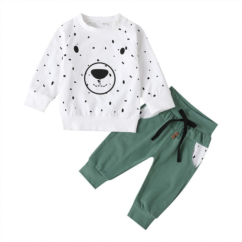 Cotton Pullover 2PCS Boys Sets Full Sleeve Sweatshirts+Pants Print Kids Clothes Cartoon Striped Boys Clothing