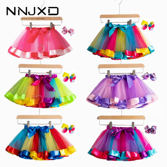2022 New Tutu Skirt Baby Girl Clothes 12M-8Yrs Colorful Mini Pettiskirt Girls Party Dance Rainbow Tulle Skirts Children Clothing