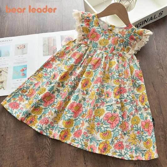 Bear Leader Girls Floral Dresses 2022 New Fashion Sweet Kids Flowers Costumes Children Sleeveless Vestidos Toddler Baby Clothing