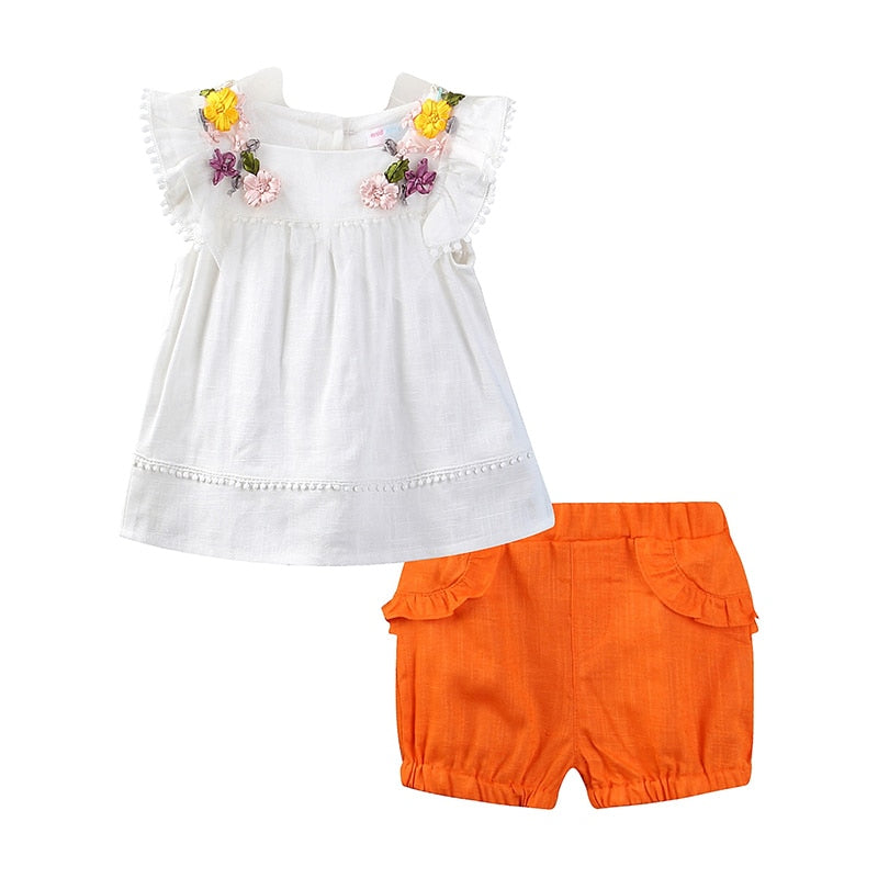 Mudkingdom Floral Girls Outfits Summer Holiday Flower Girl Sleeveless Blouse and Short Set Kids Clothing Suit Children Clothing