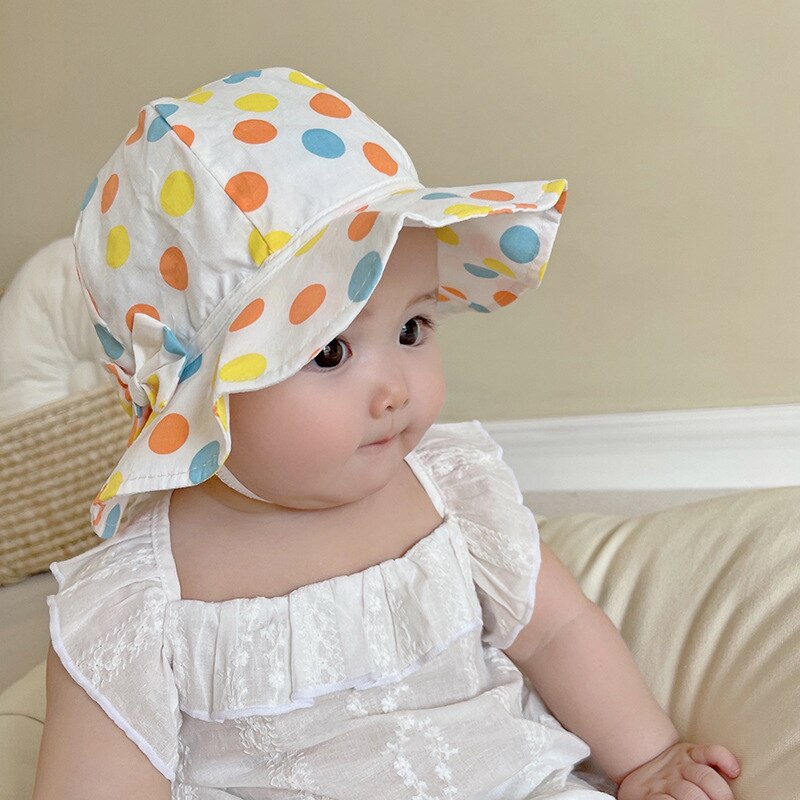 Cute Summer Baby Girl Bucket Hat Print Outdoor Bowknot Kids Girl Sun Hat Children Intant Toddler Panama Beach Cap