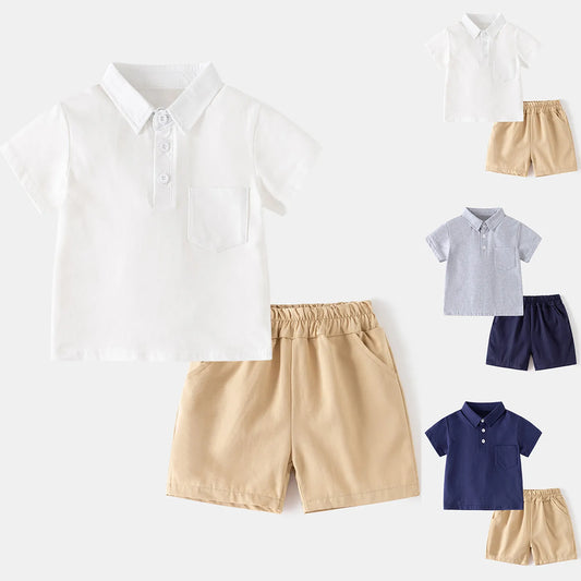 Toddler Boys Summer Casual Clothes Sets Short Sleeve Solid Tops Holiday T Shirt Shorts Suit Size 12 24 36Months Boys Shorts Sets
