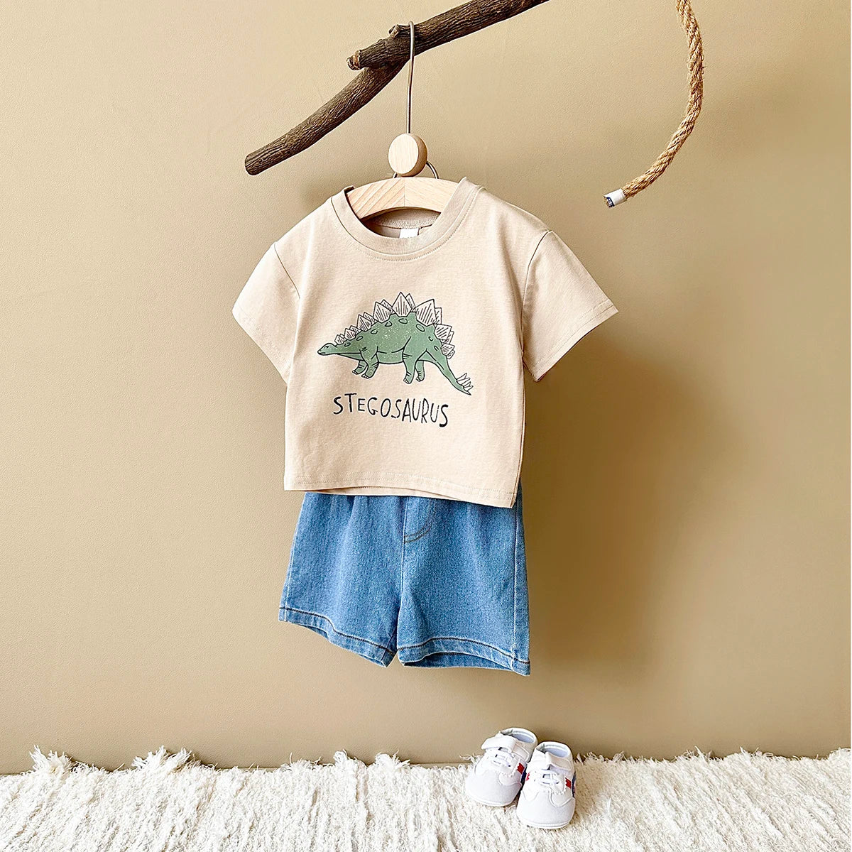 New Set Summer Baby Boy Clothes Cartoon Cotton T-shirt Short Sleeved+shorts Dinosaur Print Girl Clothes 0-3 Years Child Newborn