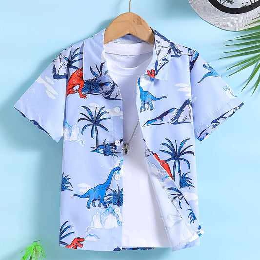 Hawaiian Children's Shirts Summer T-Shirts for Children Turndown Collar Girl Blouse Casual Top Short Sleeve Children's Clothing