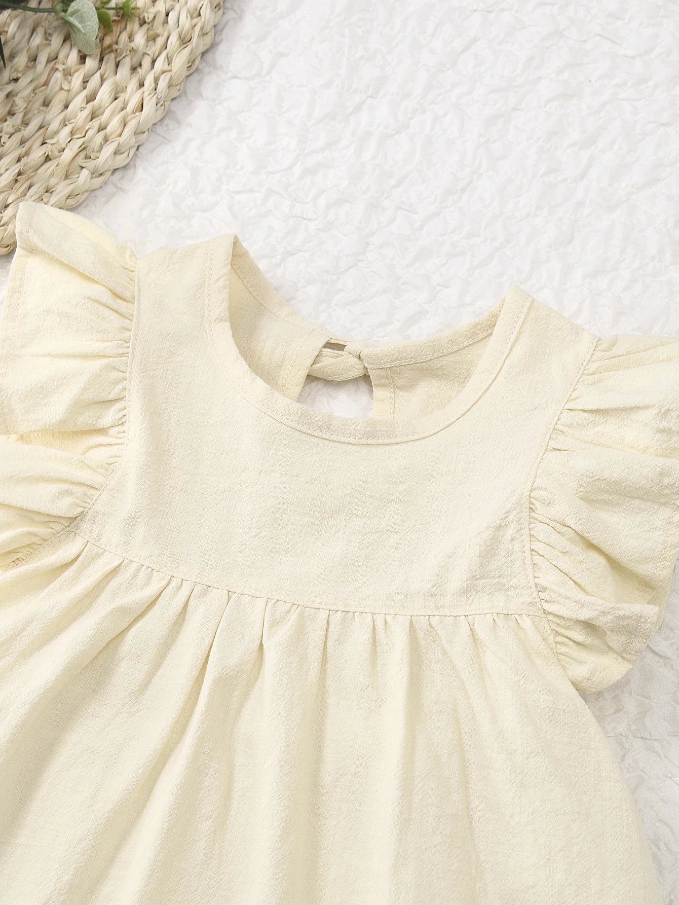 Toddler girls dresses kid's summer wear Pure color puffy sleeves girl dress back collar tie princess dress