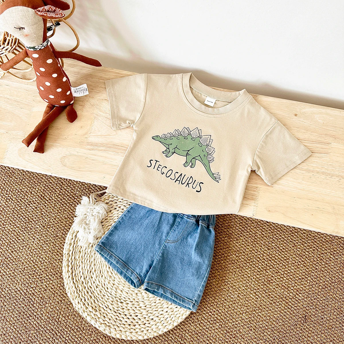 New Set Summer Baby Boy Clothes Cartoon Cotton T-shirt Short Sleeved+shorts Dinosaur Print Girl Clothes 0-3 Years Child Newborn