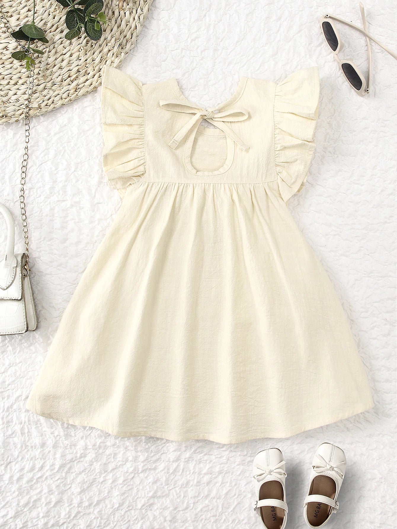 Toddler girls dresses kid's summer wear Pure color puffy sleeves girl dress back collar tie princess dress
