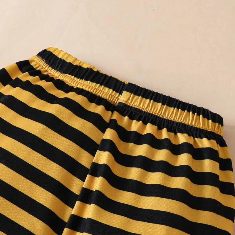 3Pcs Cute Boys Baby Girls Baby Set Long Sleeve Bee Letter Bodysuit Onesies Striped Pants Hat Set Newborn Baby Clothes 0-18Months