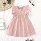 Toddler girls dresses kid's summer wear Pure color puffy sleeves girl dress back collar tie princess dress