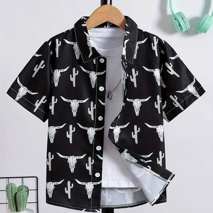 Hawaiian Children's Shirts Summer T-Shirts for Children Turndown Collar Girl Blouse Casual Top Short Sleeve Children's Clothing