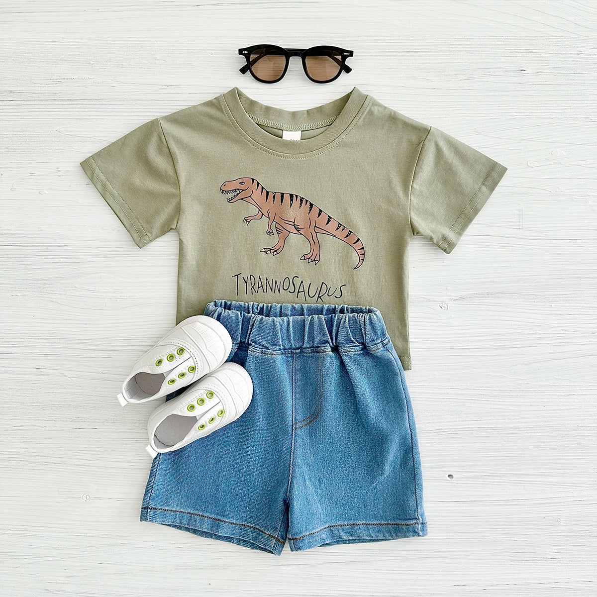 New Set Summer Baby Boy Clothes Cartoon Cotton T-shirt Short Sleeved+shorts Dinosaur Print Girl Clothes 0-3 Years Child Newborn