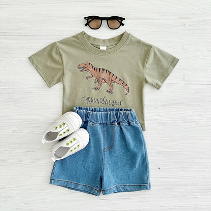 New Set Summer Baby Boy Clothes Cartoon Cotton T-shirt Short Sleeved+shorts Dinosaur Print Girl Clothes 0-3 Years Child Newborn