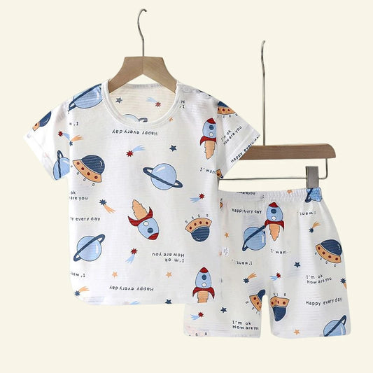 Popular in SummCottonSafe Baby Children Clothes Set Cute Cartoon Short Sleeve Home Pajama Set Sleepwear Soft Breathable