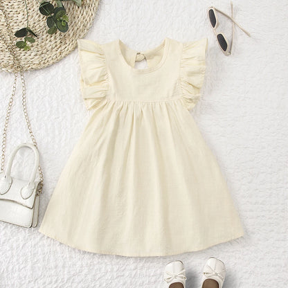 Toddler girls dresses kid's summer wear Pure color puffy sleeves girl dress back collar tie princess dress