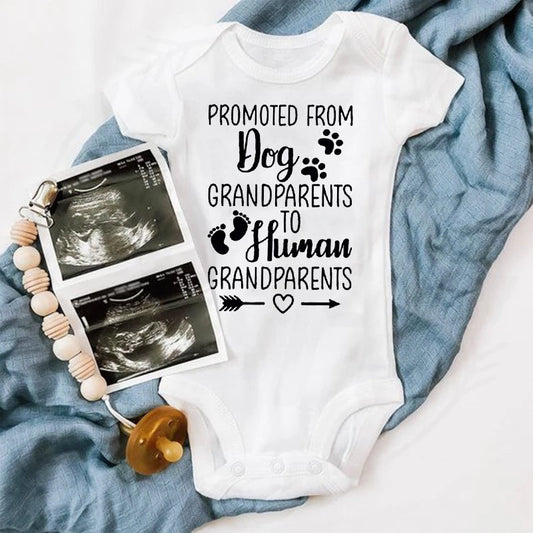 Promoted From Dog Grandparents To Human Grandparents Baby clothes Bodysuit Reveal to Grandparent To Pregnancy Announcement gift