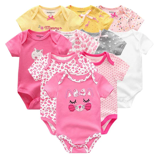 10PCS Newborn 100%Cotton Baby Girl Clothes 0-12M Short Sleeve Cartoon Baby Boy Clothes Print Unisex Jumpsuit Bebes