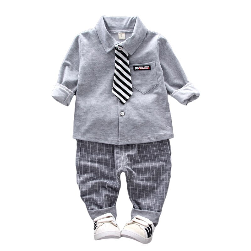 New Spring Baby Boys Fashion Clothing Children Gentleman Tie Shirt Pants 2Pcs/Sets Kids Formal Clothess Infant Cotton Tracksuit