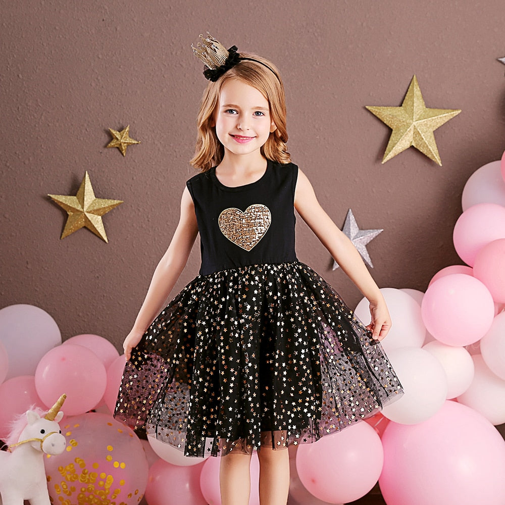 VIKITA Girls Dresses 2021 Girls Sequins Sleeveless Dresses Kids Elegant Princess Tutu Vestidos Children Summer Tulle Dress