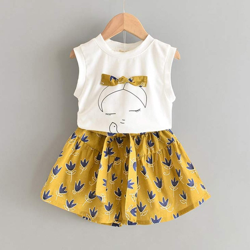 Bear Leader New Summer Casual Children Sets Chiffon Flowers Blue T-shirt Pants Girls Clothing Sets Kids Summer Set for 3-7 Years