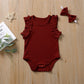 0-18M  Newborn Baby Girl Ribbed Knitted Cotton Romper Ruffles Jumpsuit Headband 2Pcs Outfits