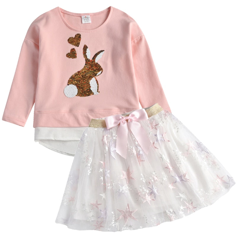 VIKITA Children Clothing Autumn Toddler Girls Clothes T-shirt+ Layered Skirt 2pc Outfit Suit Kids Clothes Girls Clothing Sets