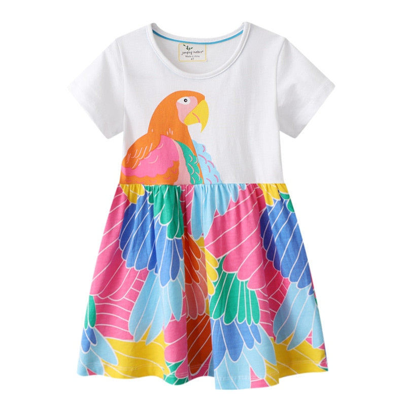 Jumping Meters Summer New Arrival Short Sleeve Princess Girls Dresses With Unicorns Print Children's Frocks Toddler Clothes
