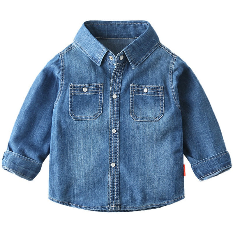 Children&#39;s Denim Shirt Long-sleeved Spring and Autumn Baby Boys Shirt Fashion Kids Shirts Clothing BC911