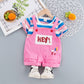 Summer Baby Short Sleeve Clothing Boys and Girls Cotton Tracksuit Striped Top+Overalls For Toddler Children Casual Clothing