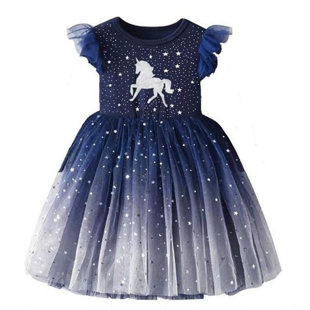 VIKITA Girls Dresses 2021 Girls Sequins Sleeveless Dresses Kids Elegant Princess Tutu Vestidos Children Summer Tulle Dress