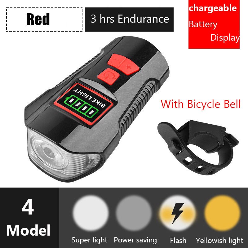 LED Bicycle Bell Lights USB Rechargeable Bicycle Speedometer Headlight Odometer Waterproof Front Lights Suitable for All Bike