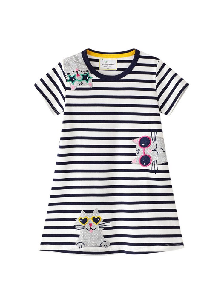 Jumping Meters 2-7T Princess Baby Dresses Applique Rainbow Cute Party Girls Tutu Dresses Cotton Stripe Children&#39;s Girls Dress