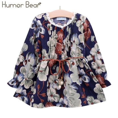 Humor Bear Girls&#39; Dresses 2022 Autumn New Style Children Baby Kids Clothing Loose Ruffle Splicing Girl Fashionable Dress