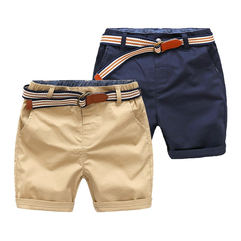 2021 Summer 3-10 Years Cotton Navy Blue Khaki Blue Green Solid Color Children'S Running Sports Boy Shorts Kids With Leather Belt