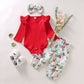 3pcs Toddler Infant Newborn Baby Girls Kids Long Butterfly Sleeve Romper Floral Pant Headband Playsuit Outfits Jumpsuit Clothes